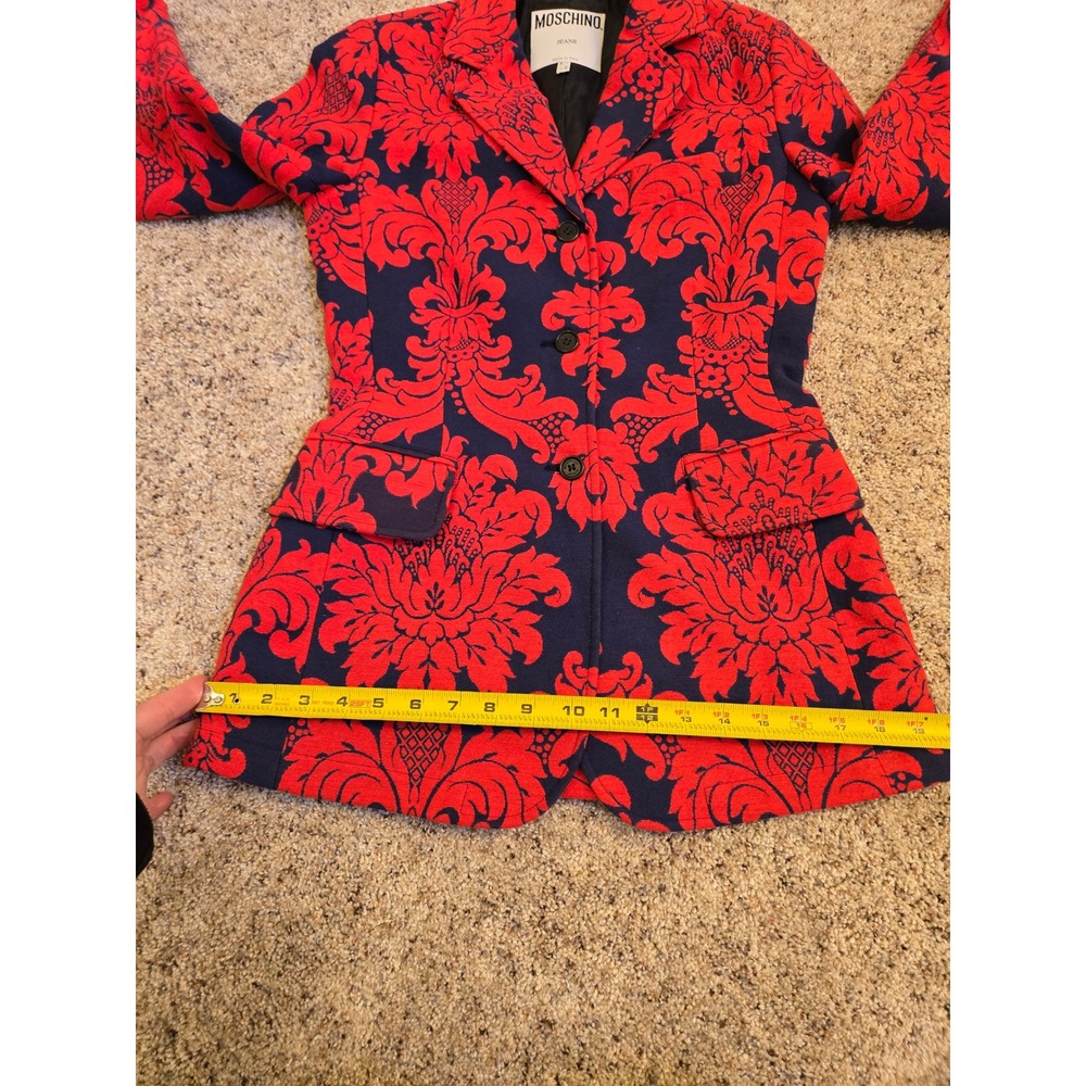 Moschino Jeans Made In Italy Red Blue Damask Print Blazer‎ Jacket Size 8 - Picture 7 of 10
